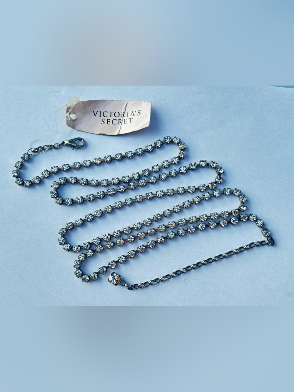 Vintage Y2K Victorias Secret Silver Tone Rhinestone Belly Chain Belt‎ 38” M/L